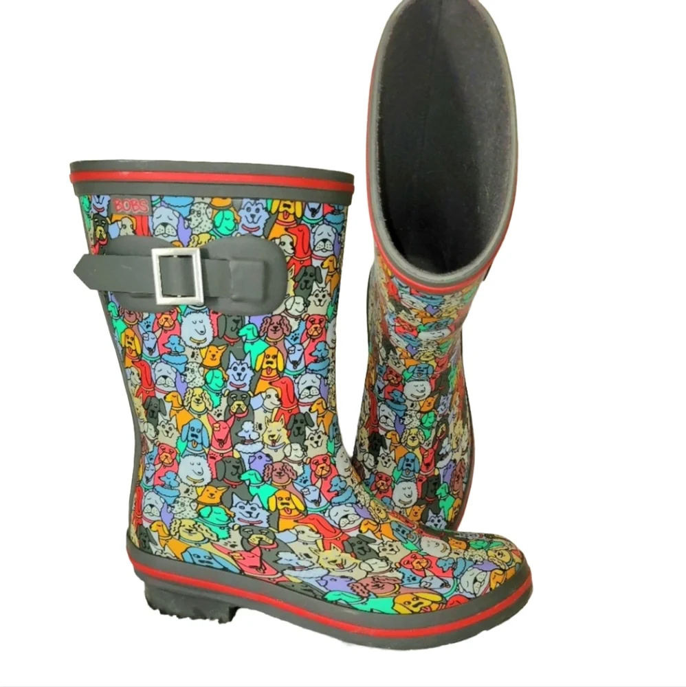 Skechers Bob's Rain Check April Showers Dog Print Waterproof Rain Boots Size 6